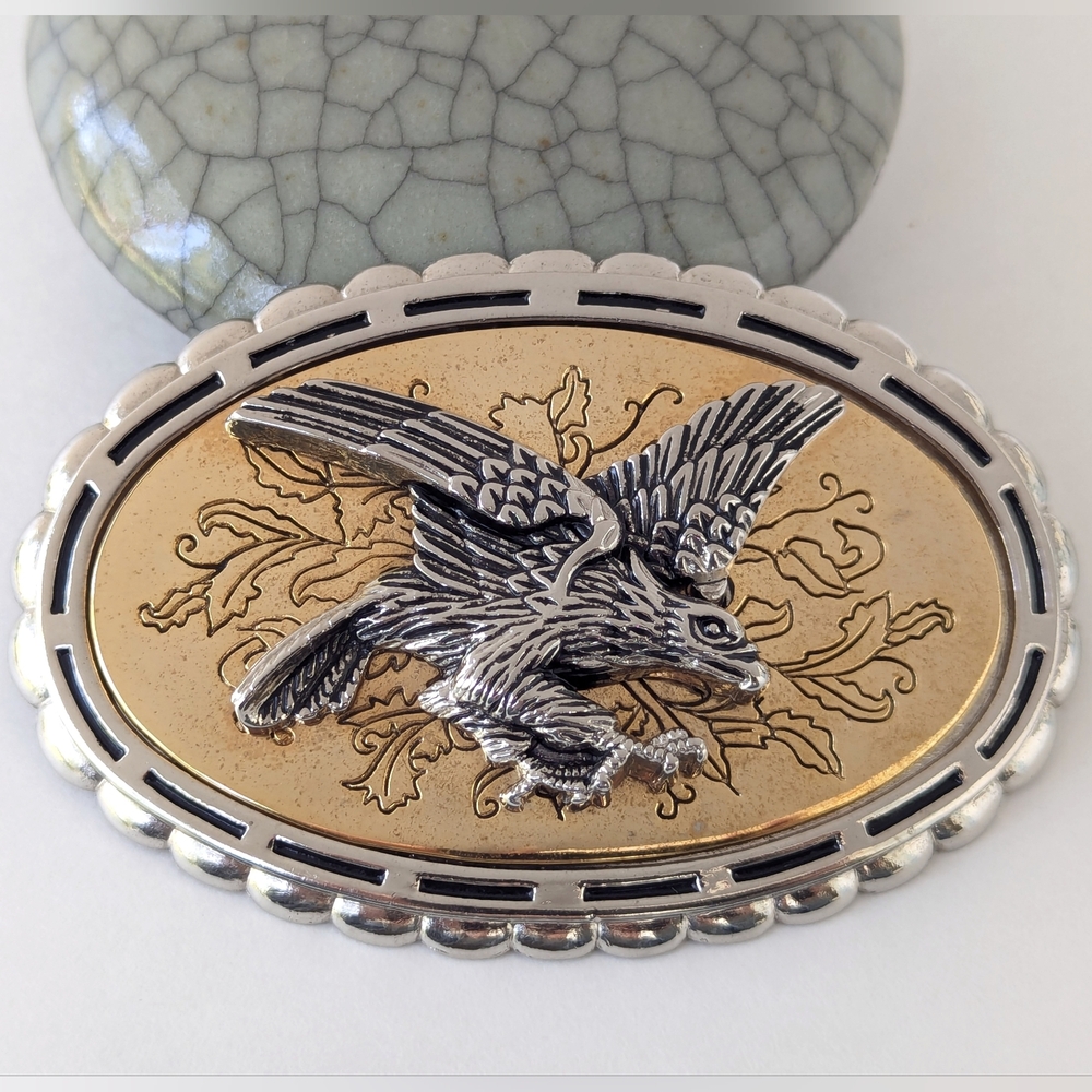 Vintage Swooping Flying Eagle Belt Buckle w/ Gold & Silver Tone Finishes Western